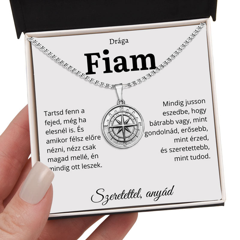 HU-6B Ajándék a Drága Fiamnak – Iránytű Nyaklánc Anyától